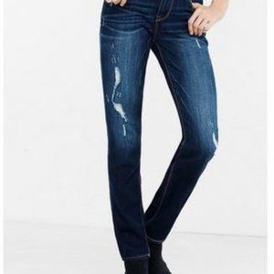 Express Super Skinny Mid Rise Distressed Jeans
